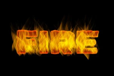 Fire text illustration with flames and glowing effects on black background Stock Illustration