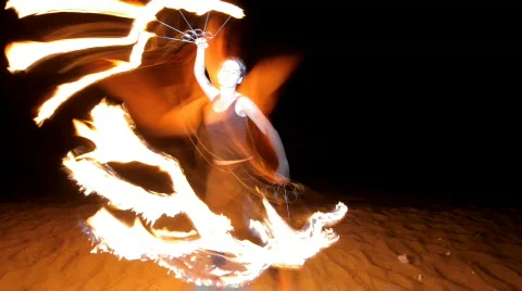 Fire thrower performer circus woman dancer Stock Footage