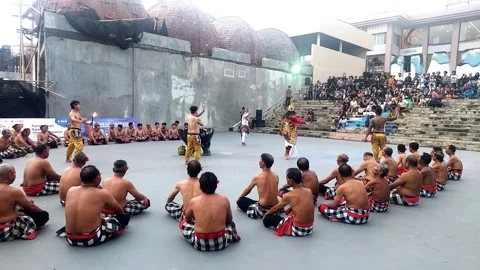 Fire Torch Kecak Dance Performance with Audience in Kuta Bali Stock Footage 328494787