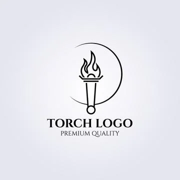 Fire torch logo vector illustration design, line art logo minimalist circle e Stock Illustration