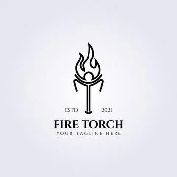Fire torch logo vector illustration design, line art logo minimalist Stock Illustration