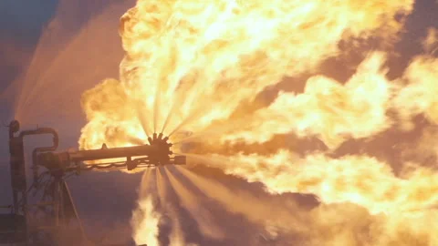 Fire. Torch on oil drilling platform. Big flame. Annealing of associated gas 스톡 동영상 196258076