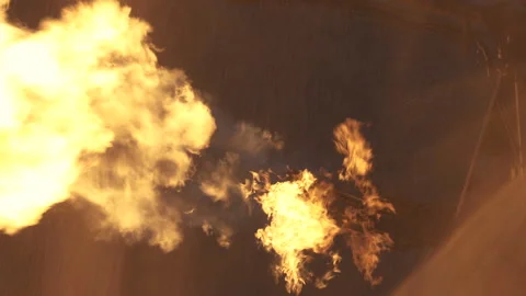 Fire. Torch on oil drilling platform. Flare. Associated gas combustion. Burner Stock Footage 208958171