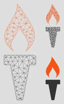 Fire Torch Vector Mesh 2D Model and Triangle Mosaic Icon 스톡 일러스트