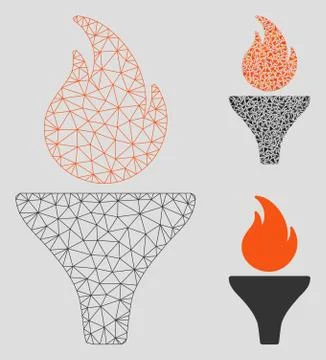Fire Torch Vector Mesh 2D Model and Triangle Mosaic Icon Stock Illustration