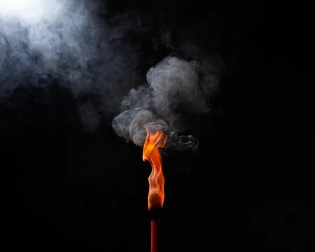 Fire torch yellow-red flame fuel png abstract design isolated on a black ba.. Foto stock