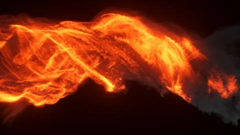 Fire tornado, bright explosion with black clouds, smoke. Fire wall, intense f Illustrazione stock