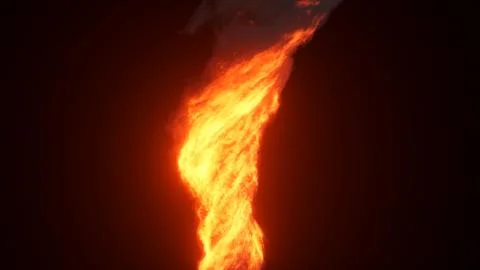 Fire tornado, bright explosion with black clouds, smoke. Fire wall, intense f Illustrazione stock