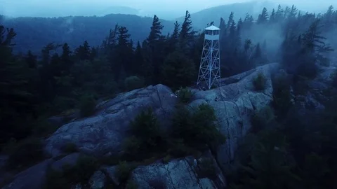 Fire Tower &amp;a Man on Bald Mountain Stock Footage 107176035