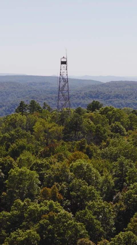 Fire Tower In The Ozark National Forest, Arkansas, USA - Drone, Vertical Shot Stock Footage 328070980