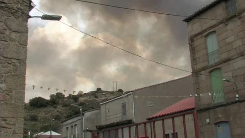 Fire in town Stock Footage 100061255