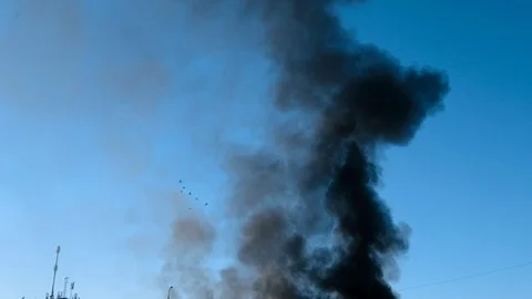 Fire in town Stock Footage 129082785
