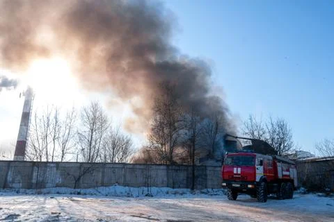 Fire in town Stockfoto's