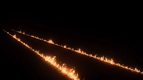 Fire Trail. Burning Trail. Fire Trail on Road Stock Footage 250934596