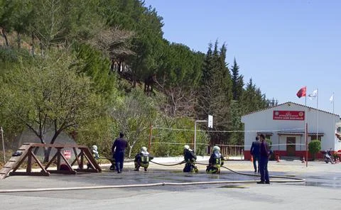 Fire training at the firehouse Stock-Fotos
