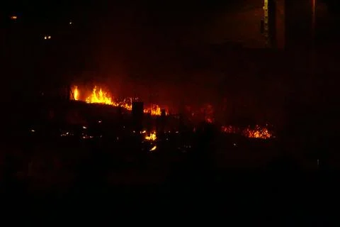 Fire in the trees and greenery of El Cañaveral area in Madrid Stock Photos