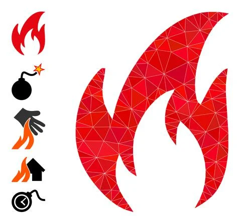 Fire Triangle Icon and Other Icons Illustrazione stock