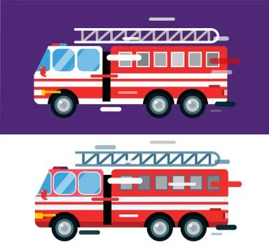 Fire truck car isolated vector cartoon silhouette Stock Illustration