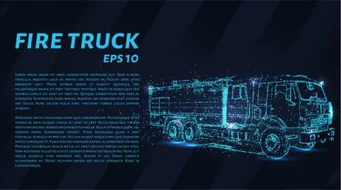 Fire truck consists of points. Particles in the form of a fire truck on a dar Stock Illustration