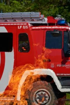Fire truck in danger Stock Photos