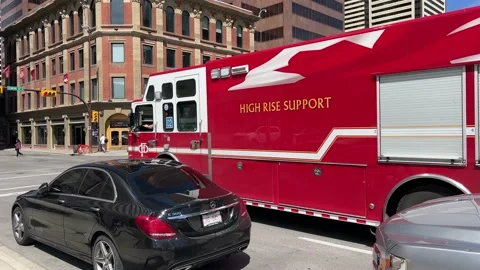 Fire truck in downtown Calgary Stock Footage 196958643