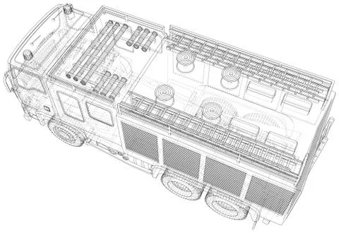 Fire truck. Fire Engine Vector illustration. Wire-frame line isolated. Vector Illustrazione stock