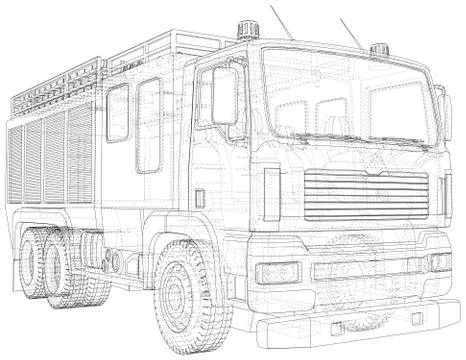 Fire truck. Fire Engine Vector illustration. Wire-frame line isolated. Vector Illustrazione stock