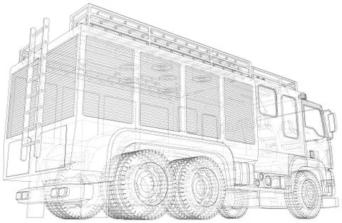 Fire truck. Fire Engine Vector illustration. Wire-frame line isolated. Vector Illustrazione stock