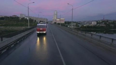 A fire truck is hurrying to a fire Stock Footage 75023401