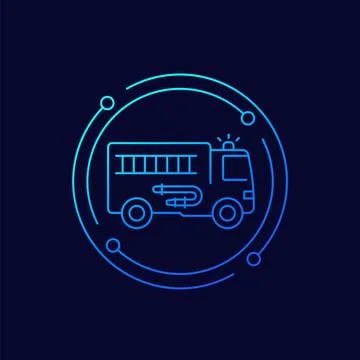 Fire truck icon in linear design Illustrazione stock