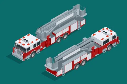 Fire truck isolated. Fire suppression and victim assistance Ilustración de archivo