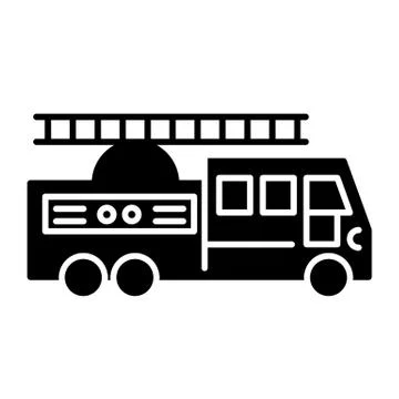 Fire truck with ladder solid icon. vector illustration isolated on white. glyph Stock Illustration