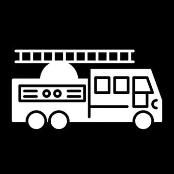Fire truck with ladder solid icon. vector illustration isolated on black. glyph Stock Illustration
