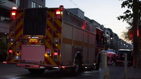 Fire truck lights at night Video stock 218980965