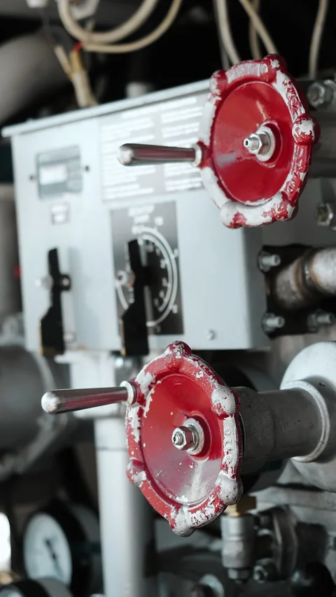 Fire Truck Manual Controls and Firefighting Equipment Close Up. 動画素材 345015482