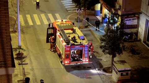 Fire Truck at Night Overhead Stock-Footage 45343515