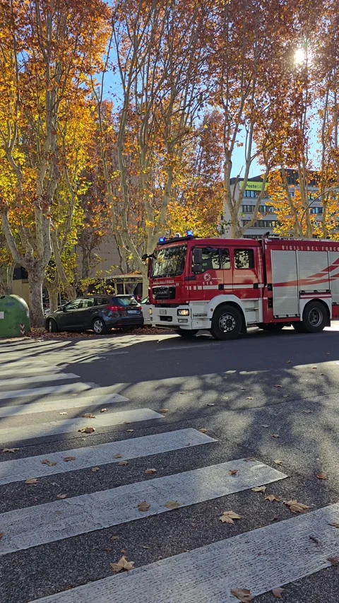 Fire Truck Passing Through Viale Beethoven, Rome Stock-Footage 294708947