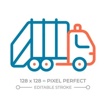 Fire truck pixel perfect two color line icon Stock Illustration