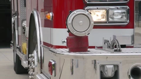 Fire Truck Pulls Into Fire Station Backup Noise and Engine Stock Footage 170386896