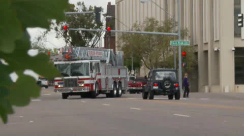 Fire Truck Pulls up to Station Video stock 23421382