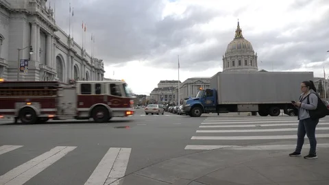 Fire Truck Runs Through Intersection San Francisco Stock Footage 121165444