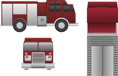 Fire Truck vector in three view isolated on white background. Illustrazione stock