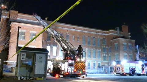 Fire trucks at castle fire Stock Footage 139664410