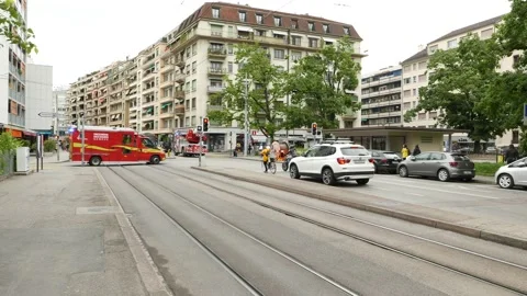 Fire trucks at the crossroads Video stock 130889115