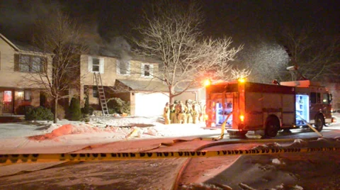 Fire Trucks in distance with flashing lights, heavy snow 3 스톡 동영상 35697355