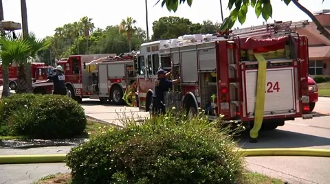 Fire Trucks E24 &amp; E9 Stock Footage 937789