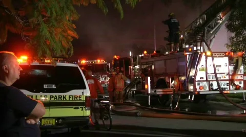 Fire trucks at fire Stock Footage 759280