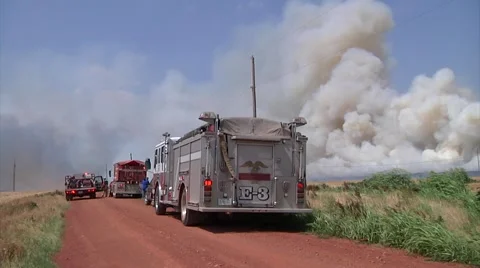 Fire Trucks at a giant fire Stock-Footage 46908376