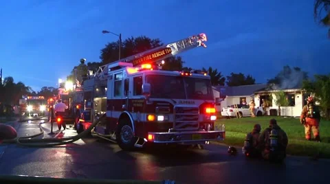 Fire trucks at house fire Stock Footage 934815