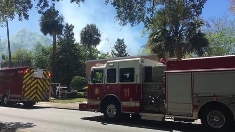 Fire Trucks Responding To A House Fire, Savannah Georgia Stock Footage 82513552